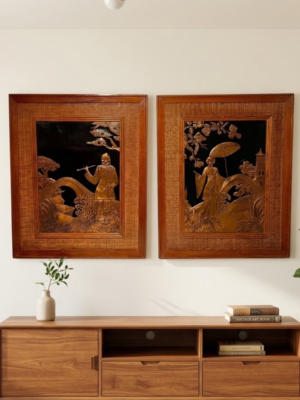 Vintage Mid-Century Modern SHAN TONG copper wall art
Framed
Made in Canada